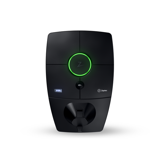 Duurzame Zaptec Pro laadpaal met backplate en 22 kW autolader, geschikt voor elektrisch rijden.