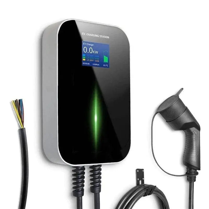 Draadloze Wallbox autolader 3 fase 11KW met 6 meter Type 2 kabel, zwart en compact design, geschikt voor elektrisch rijden