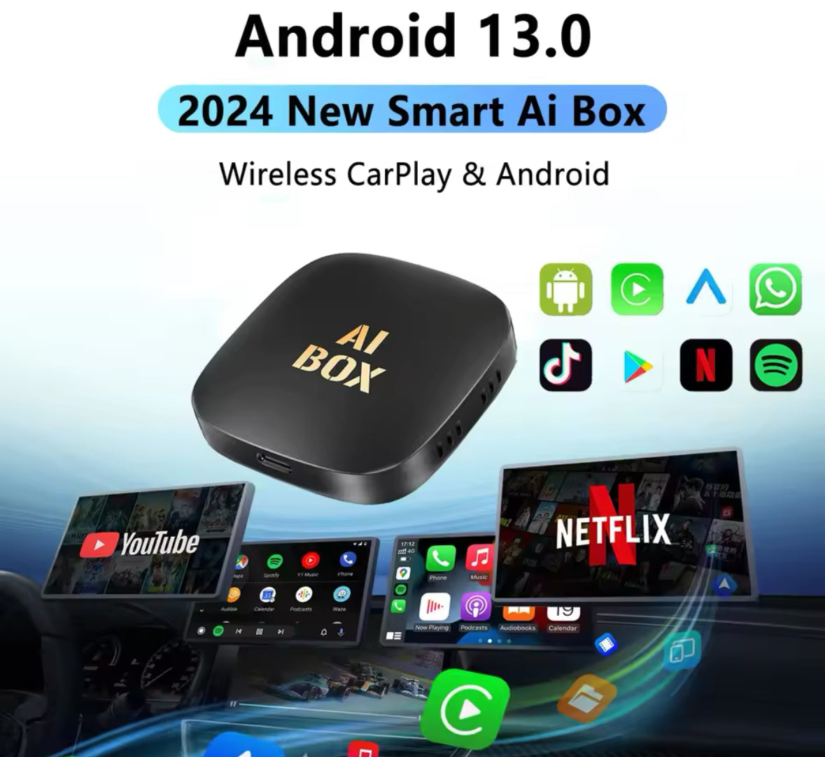 Draadloos carplay dongle met Netflix Youtube APP AND MORE!