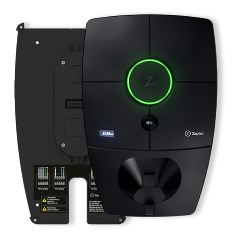 Zaptec Pro laadpaal met backplate voor auto opladen, 22 kW, geschikt voor elektrische voertuigen, zichtbaar met kabel en connector