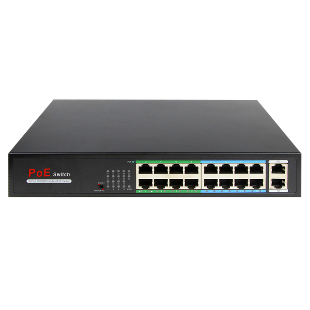 16 PoE switch van Megaspullen.nl met 16 poorten voor netwerkapparaten, zwart, compacte netwerkswitch met Power over Ethernet.