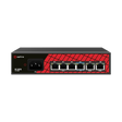 Netwerk switch met 4 PoE-poorten en 2 uplink RJ45-poorten, compact en geschikt voor zakelijke netwerken.