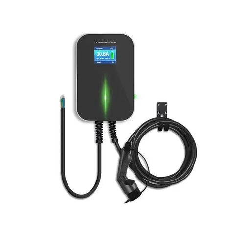 Autolader 1 fase met APP, 32A, 7,4 kW, Type 2, met 6 meter kabel, voor elektrische voertuigen.