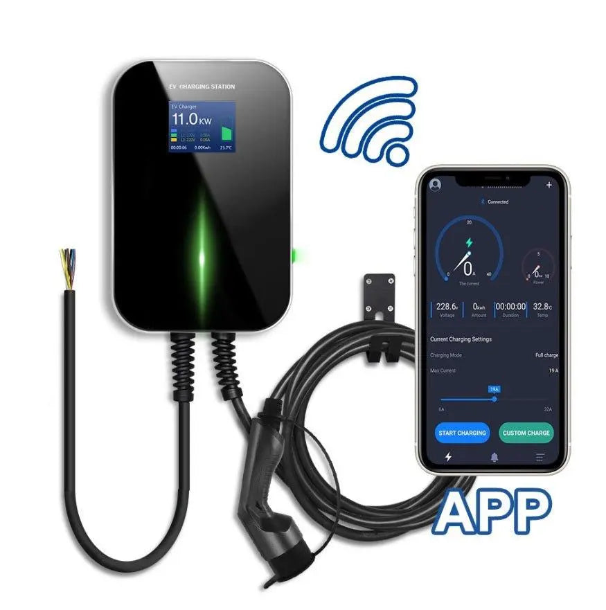 Autolader APP 3-fase 11KW met 6 meter Type 2 laadkabel, geschikt voor elektrische auto's, door megaspullen.nl