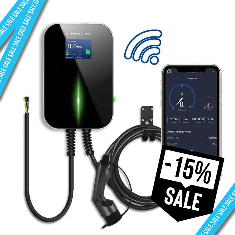 Autolader APP 3-fase 11kW met 6 meter Type 2 kabel, geschikt voor opladen elektrische voertuigen.