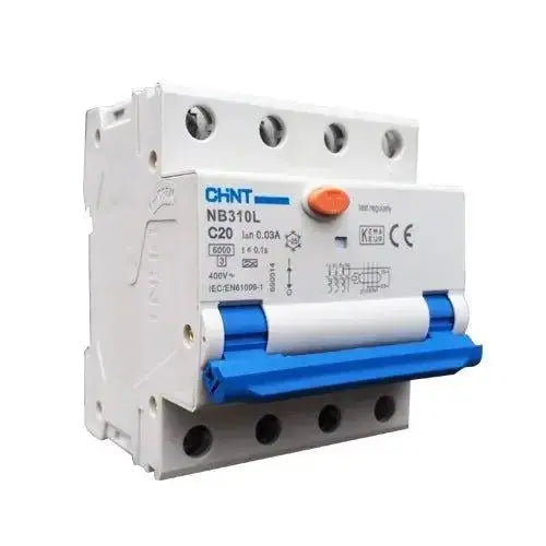 Chint 3-fase aardlekautomaat 20A B-kar 30mA voor wallbox 11kW, 3-polig met nulgeleider, geschikt voor elektrische installatie