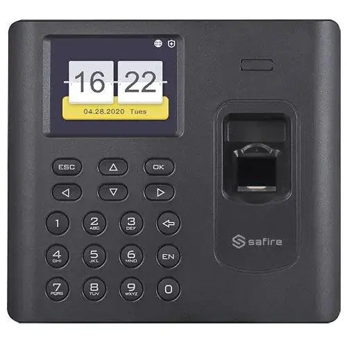 Tijd- en aanwezigheidscontrole SF-AC3012KEMD-IPW van Megaspullen.nl, close-up van het apparaat met display en bedieningsknoppen