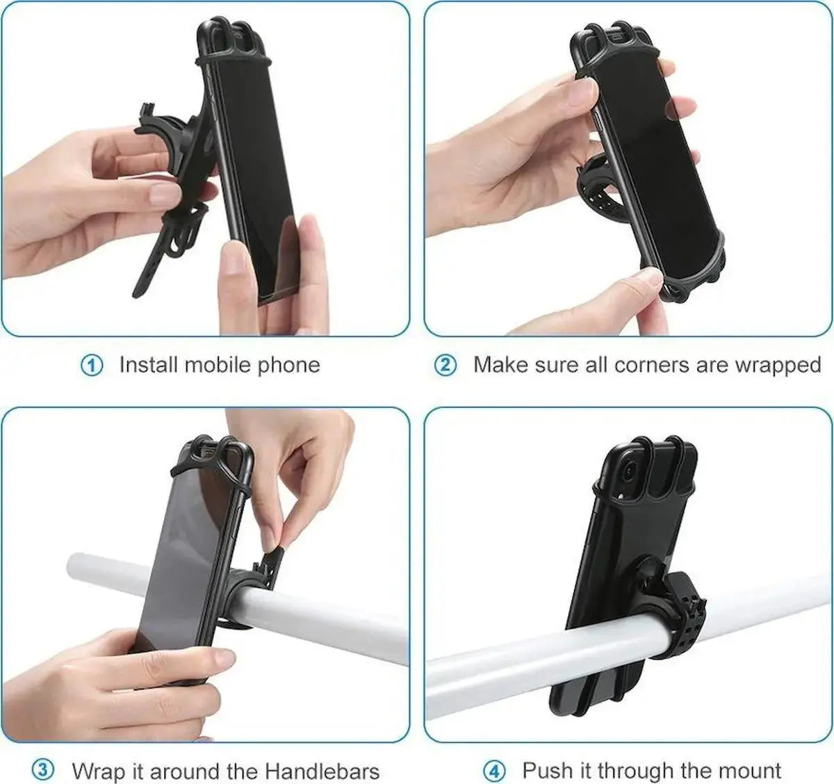 Siliconen telefoonhouder voor fiets en scooter, 360 graden draaibaar, geschikt voor smartphones, stevige fietsaccessoire