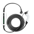 Witte thuislader met LCD-scherm en Type 2 connector, 3,7 kW, geschikt voor thuisgebruik, zichtbaar met Schuko-aansluiting.