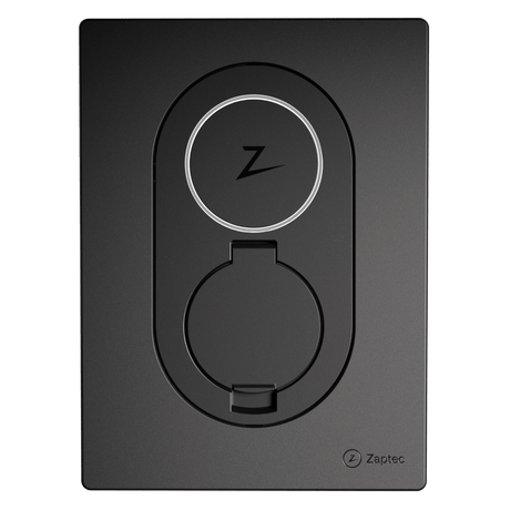 Zwart Zaptec Go laadpaal met socket, 22 kW, 4G en WiFi, automatische load balancing voor elektrische voertuigen